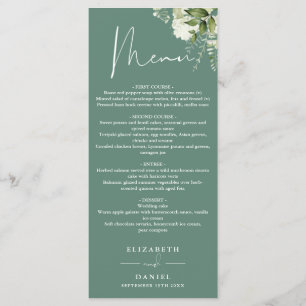 Eucalyptus Green Floral Monogram Wedding Dinner Menu