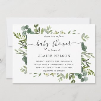 Eucalyptus Green Foliage Baby Shower Invitation | Zazzle