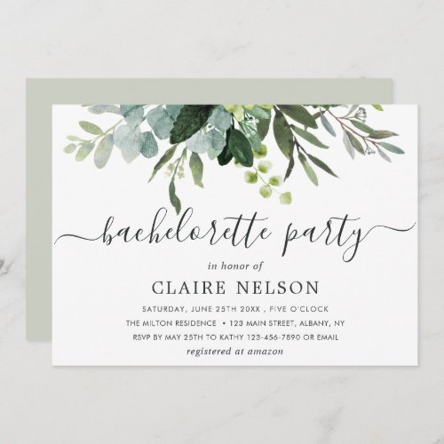 Eucalyptus Green Foliage Bachelorette Party Invitation