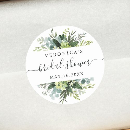 Eucalyptus Green Foliage Bridal Shower Classic Round Sticker