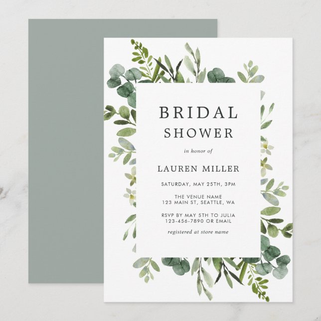 Eucalyptus Green Foliage Bridal Shower Invitation (Front/Back)