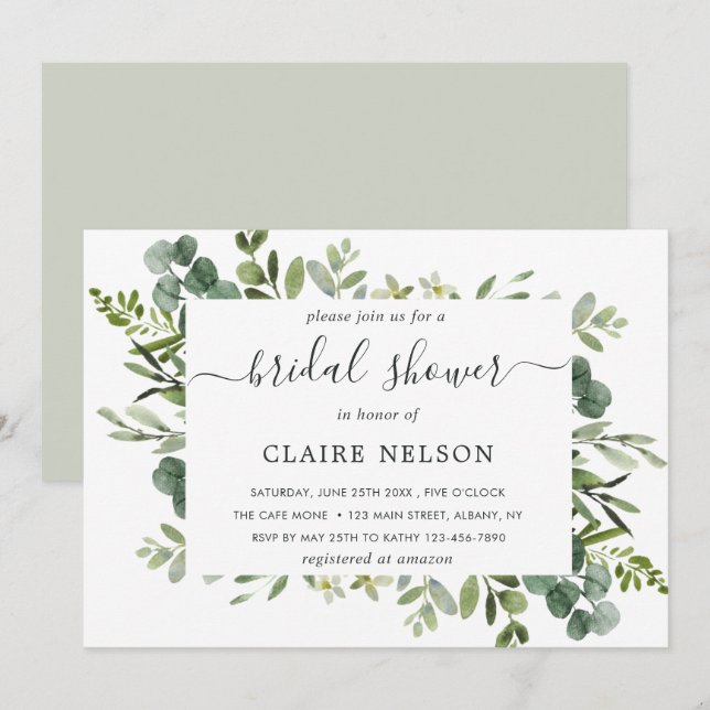 Eucalyptus Green Foliage Bridal Shower Invitation (Front/Back)