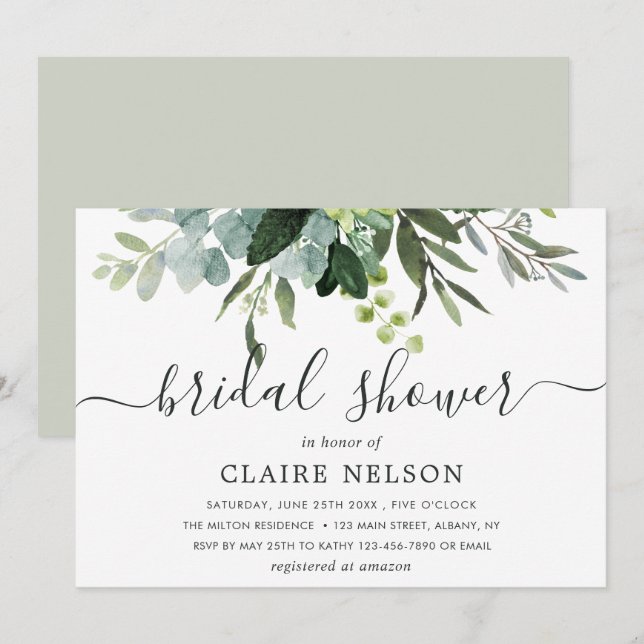 Eucalyptus Green Foliage Bridal Shower Invitation (Front/Back)