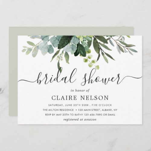 Eucalyptus Green Foliage Bridal Shower Invitation