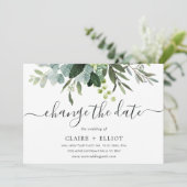 Eucalyptus Green Foliage Change the Date Wedding Invitation (Standing Front)