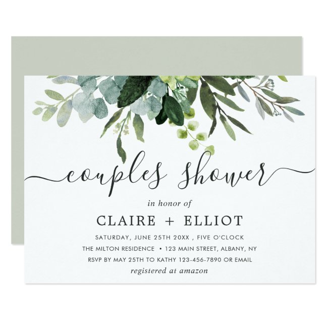 Eucalyptus Green Foliage Couples Shower Invitation