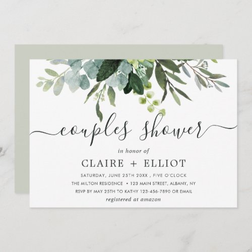 Eucalyptus Green Foliage Couples Shower Invitation