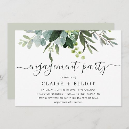 Eucalyptus Green Foliage Engagement Party Invitation