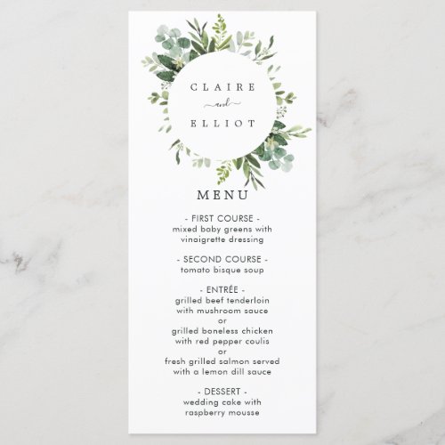 Eucalyptus Green Foliage Menu Card