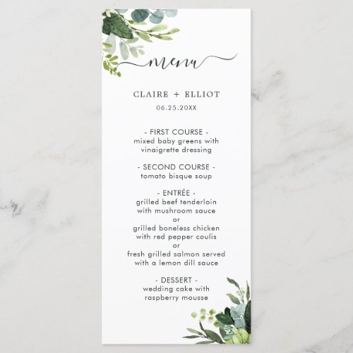 Eucalyptus Green Foliage Menu Card