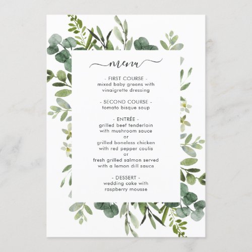 Eucalyptus Green Foliage Menu Card