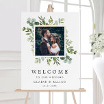 Eucalyptus Green Foliage Photo Wedding Welcome  Foam Board<br><div class="desc">This wedding welcome sign features painted watercolor eucalyptus,  green leaves,  and a photo with a gold square frame. For more advanced customization of this design,  please click the "Customize further" link.  Matching items are also available.</div>