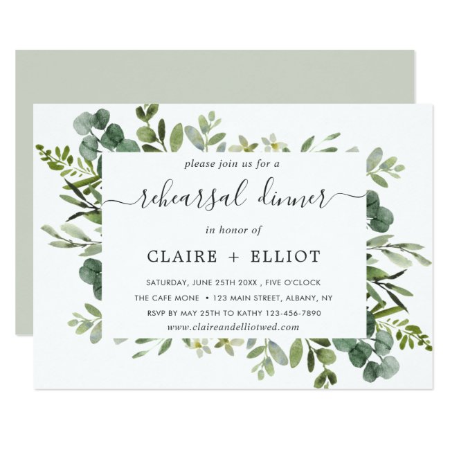 Eucalyptus Green Foliage Rehearsal Dinner Invitation