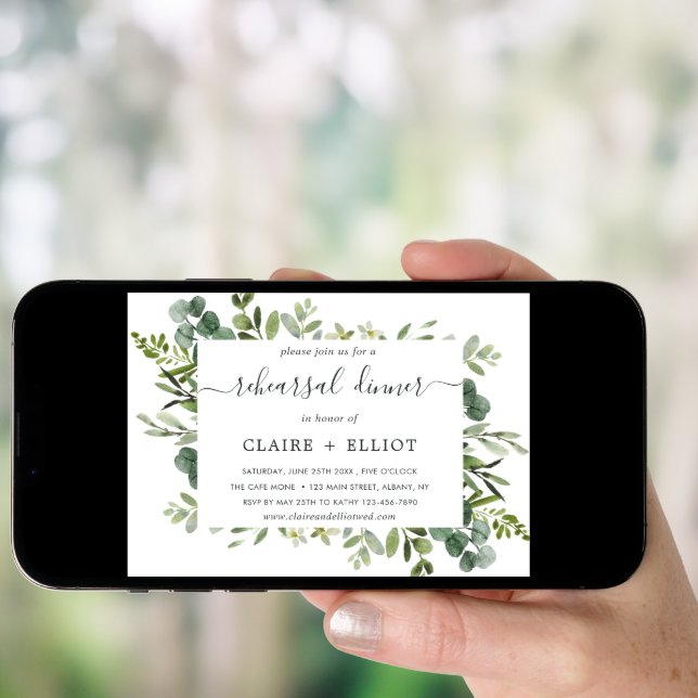 Eucalyptus Green Foliage Rehearsal Dinner Invitation (Front Digital)