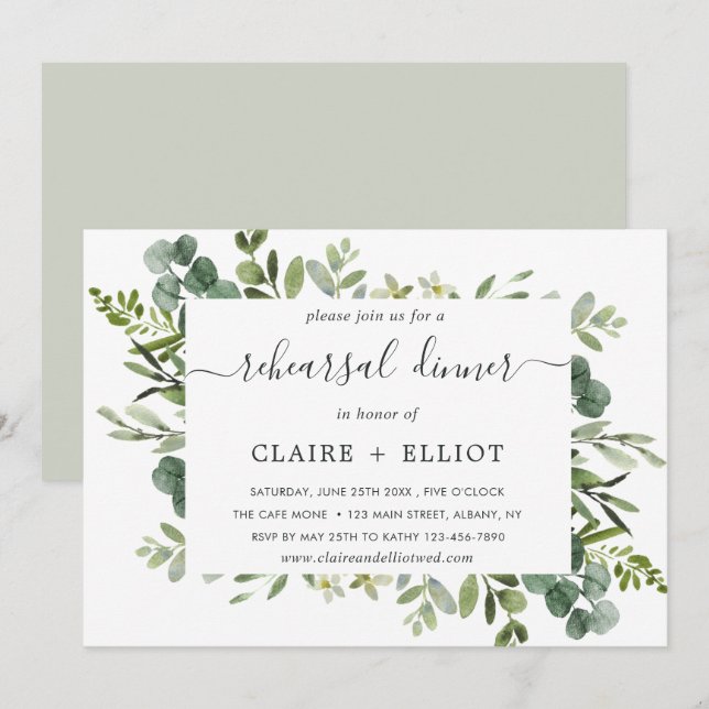 Eucalyptus Green Foliage Rehearsal Dinner Invitation (Front/Back)