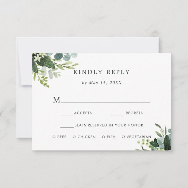Eucalyptus Green Foliage RSVP with Meal Choice Card (Front)