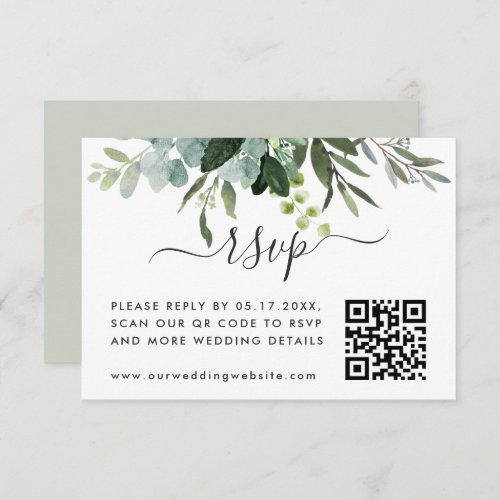 Eucalyptus Green Foliage RSVP with QR Code  Enclosure Card