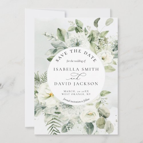Eucalyptus Green Foliage Sage Green White Floral Save The Date