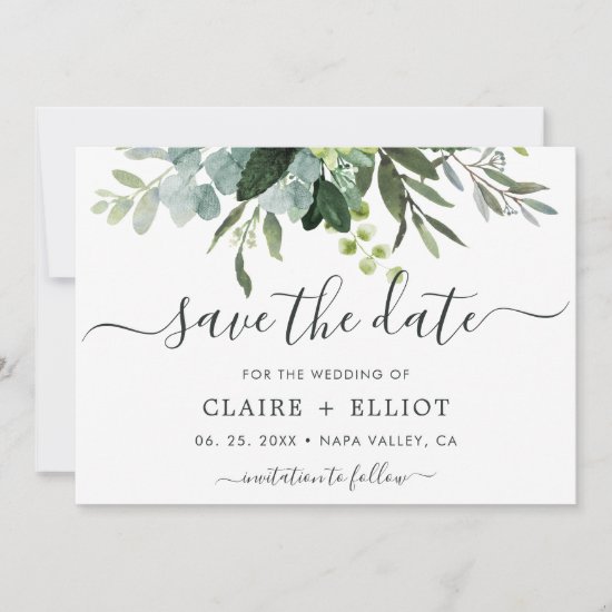 Eucalyptus Green Foliage Save the Date Card