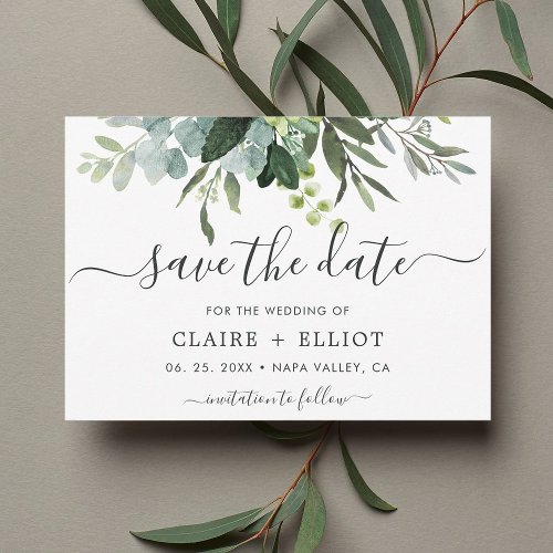 Eucalyptus Green Foliage Save the Date Card