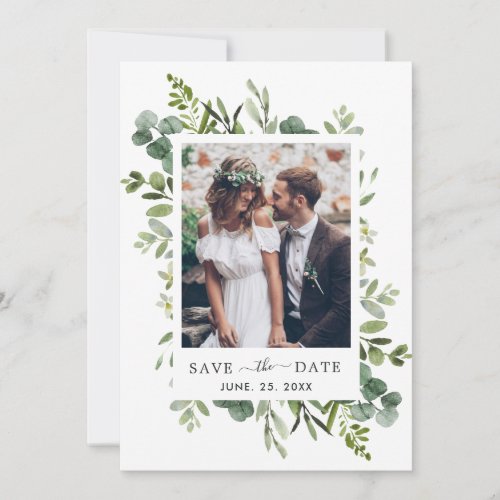 Eucalyptus Green Foliage Save the Date Photo Card