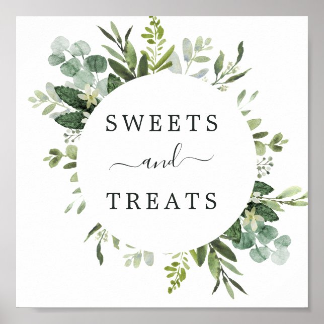 Eucalyptus Green Foliage Square Dessert Table Sign (Front)