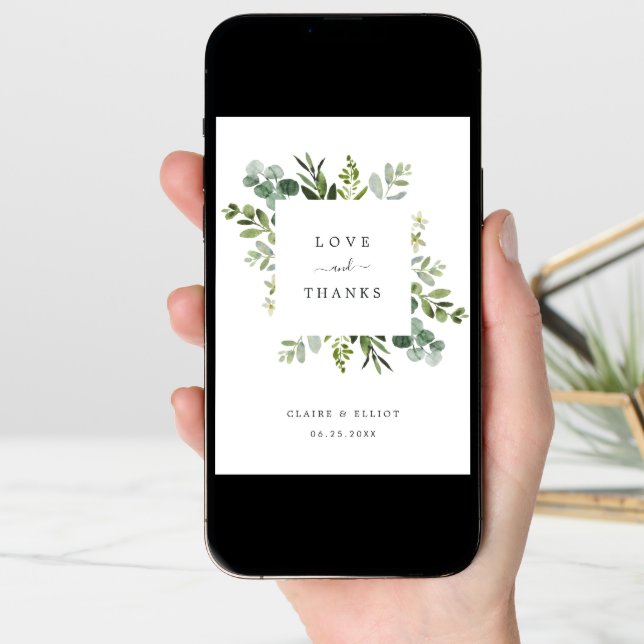 Eucalyptus Green Foliage Thank You Folded Card (Front Digital)