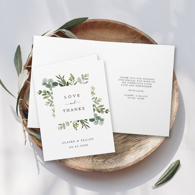 Eucalyptus Green Foliage Thank You Folded Card (Front & Inside)