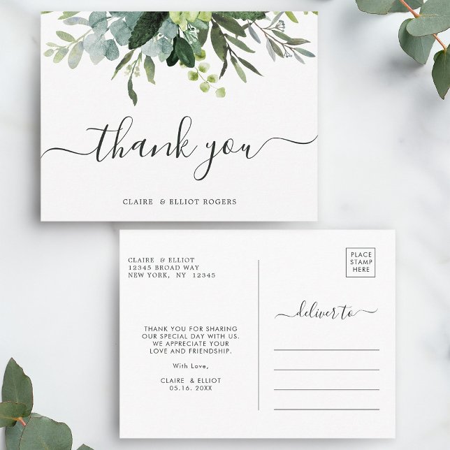 Eucalyptus Green Foliage Thank You Postcard (Front & Back)
