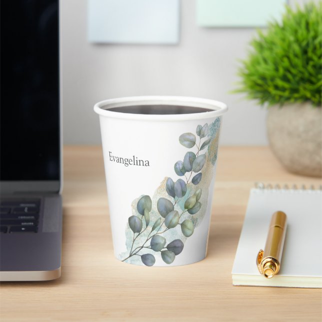 Eucalyptus Green Foliage Watercolor Paper Cups (Insitu)