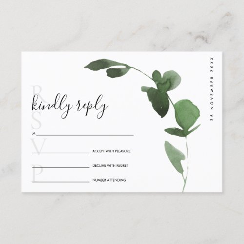 EUCALYPTUS GREEN FOLIAGE WATERCOLOR WEDDING RSVP ENCLOSURE CARD