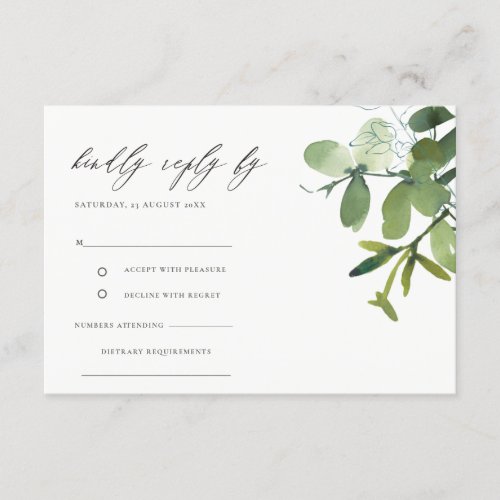 EUCALYPTUS GREEN FOLIAGE WATERCOLOR WEDDING RSVP ENCLOSURE CARD