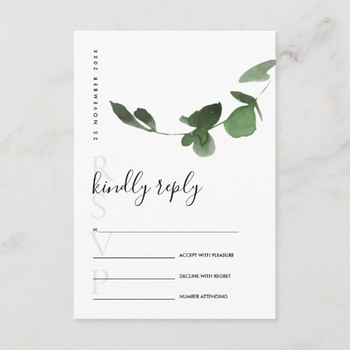 EUCALYPTUS GREEN FOLIAGE WATERCOLOR WEDDING RSVP ENCLOSURE CARD