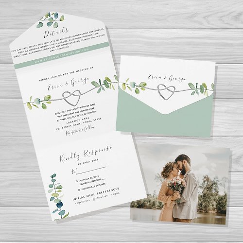 Eucalyptus Green Foliage Wedding All In One Invitation