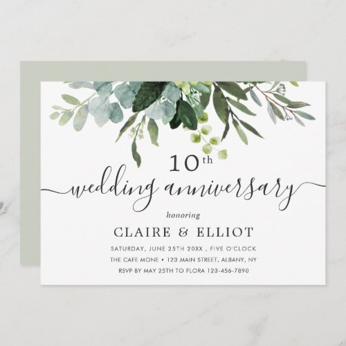 Eucalyptus Green Foliage Wedding Anniversary Invitation