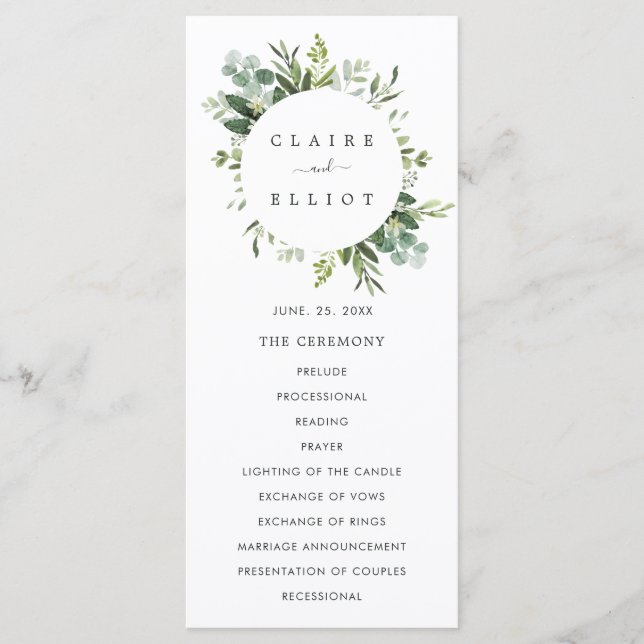 Eucalyptus Green Foliage Wedding Ceremony Program (Front)
