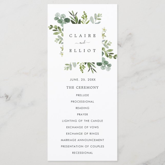 Eucalyptus Green Foliage Wedding Ceremony Program (Front)