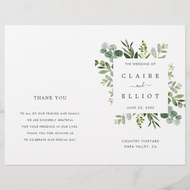 Eucalyptus Green Foliage Wedding Ceremony Program (Front)