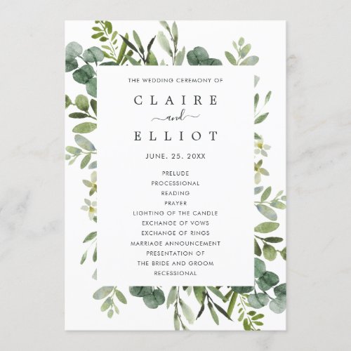 Eucalyptus Green Foliage Wedding Ceremony Program