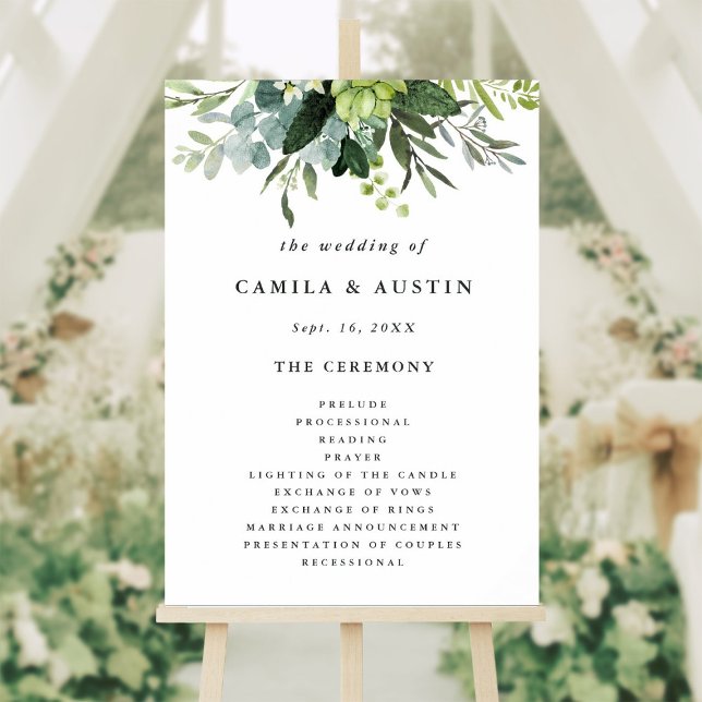 Eucalyptus Green Foliage Wedding Ceremony Program Foam Board (Creator Uploaded)