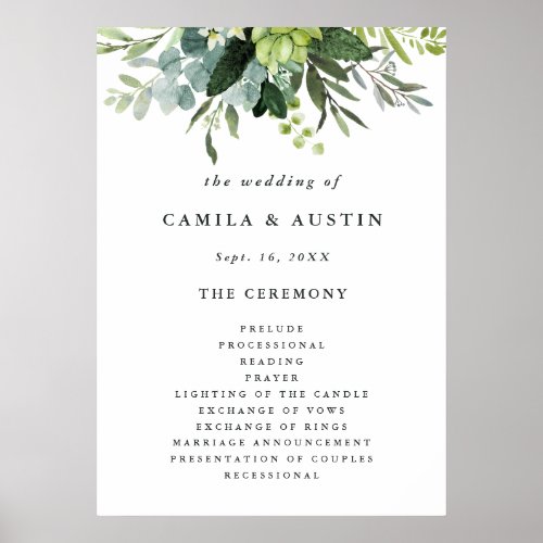 Eucalyptus Green Foliage Wedding Ceremony Program Poster