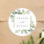 Eucalyptus Green Foliage Wedding Classic Round Sticker<br><div class="desc">This wedding sticker features painted watercolor eucalyptus,  green leaves and square frame. For more advanced customization of this design,  Please click the "Customize further" link.  Matching items are also available.</div>