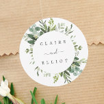 Eucalyptus Green Foliage Wedding Classic Round Sticker<br><div class="desc">This wedding sticker features painted watercolor eucalyptus,  green leaves and circle frame. For more advanced customization of this design,  Please click the "Customize further" link.  Matching items are also available.</div>