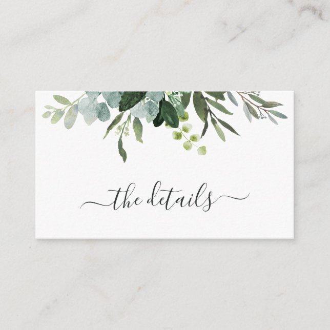 Eucalyptus Green Foliage Wedding Details Enclosure Card (Front)