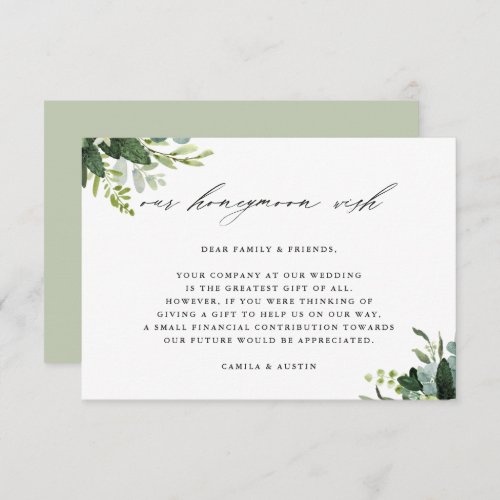Eucalyptus Green Foliage Wedding Honeymoon Wish Enclosure Card