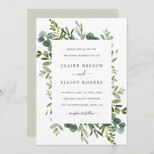 Eucalyptus Green Foliage Wedding Invitation