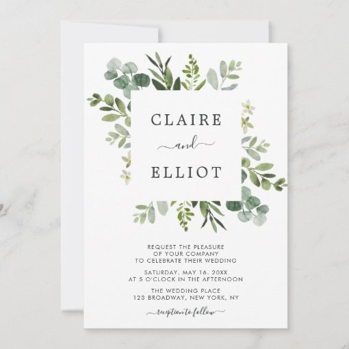 Eucalyptus Green Foliage Wedding Invitation | Zazzle