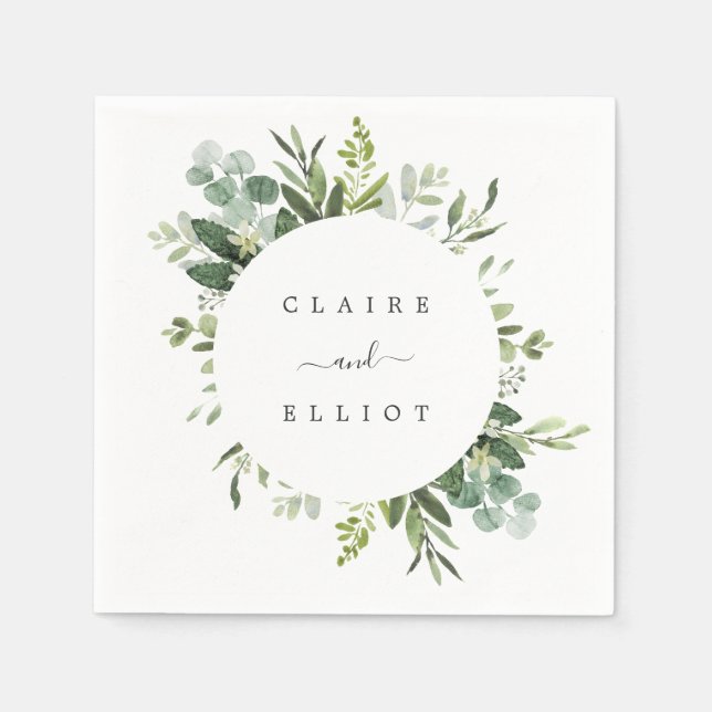 Eucalyptus Green Foliage Wedding Paper Napkins (Front)