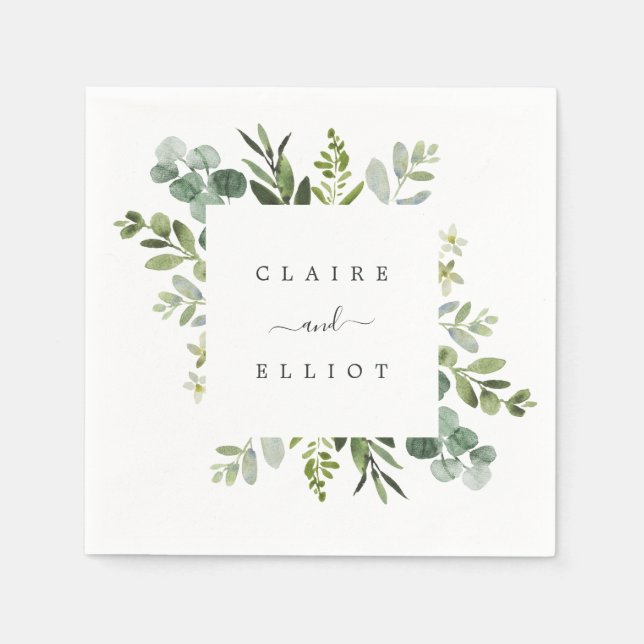 Eucalyptus Green Foliage Wedding Paper Napkins (Front)