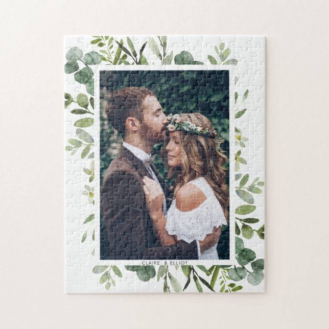Eucalyptus Green Foliage Wedding Photo Jigsaw Puzzle (Vertical)
